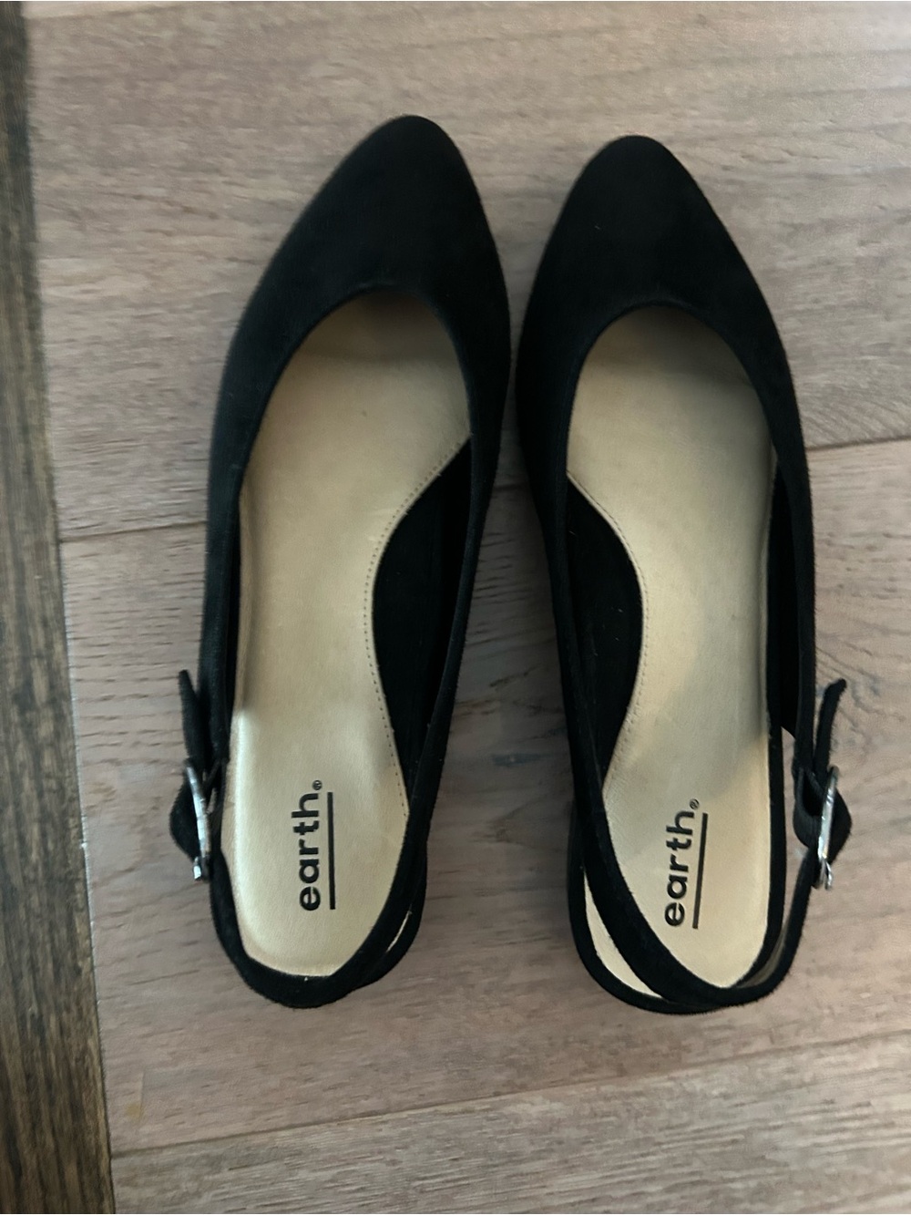 Earth Shoes Black Suede Pointed Toe Slingback Flats